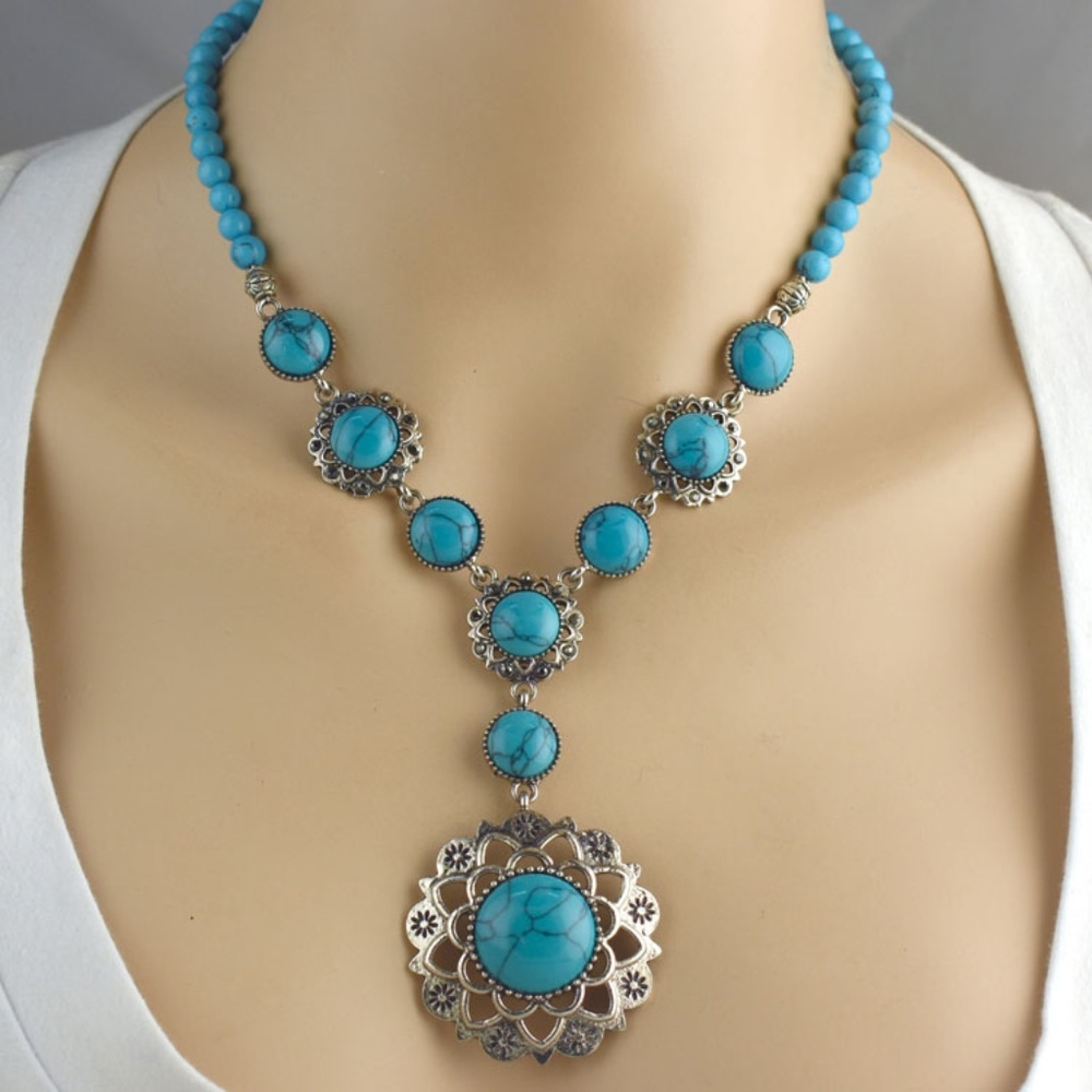Fun Faux Turquoise Necklace & Earring Set
